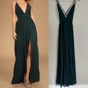 Ballroom Bliss Emerald Green Pleated Maxi Dress